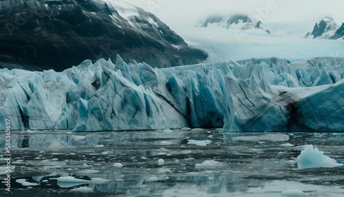 Frozen arctic landscape majestic mountain peaks and ice floes generated by AI