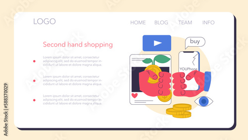 Character making money online on selling second hand goods. Second hand