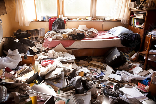 messy room. compulsive hoarding disorder concept. generative AI