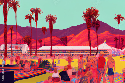Abstract background coachella festival oil painting style. Generative AI