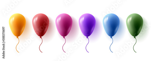 Vector realistic festive 3d helium glossy balloons for anniversary, birthday party or other celebration design element in different colors