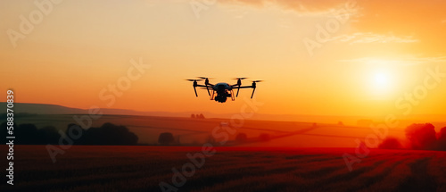 A drone for the agricultural industry flies over a field