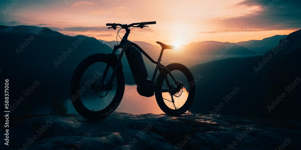 Obraz premium An electric bike against a mountain peak