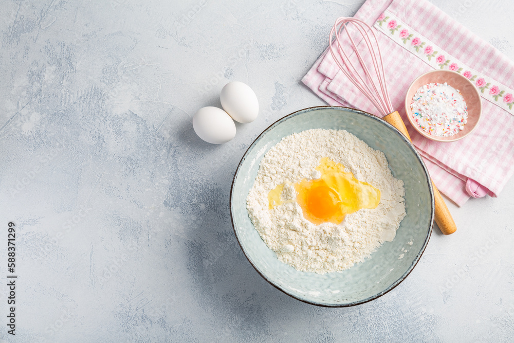 Cooking and baking ingredients for crepes, pancakes dough Cooking and baking ingredients for crepes, pancakes dough