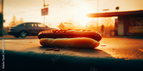 Hot dog with Bavarian sausage at a gas station
