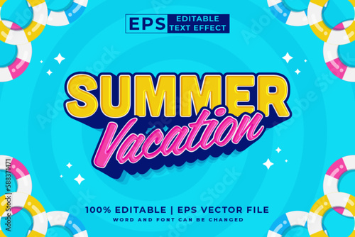 Editable text effect Summer Vacation 3d Cartoon template style premium vector