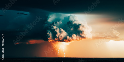 Huge storm cloud with lightning