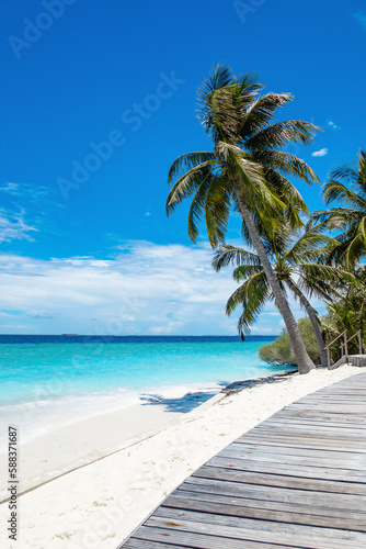 Fototapeta Naklejka Na Ścianę i Meble -  Exotic paradise Maldive resort lagoon bay view