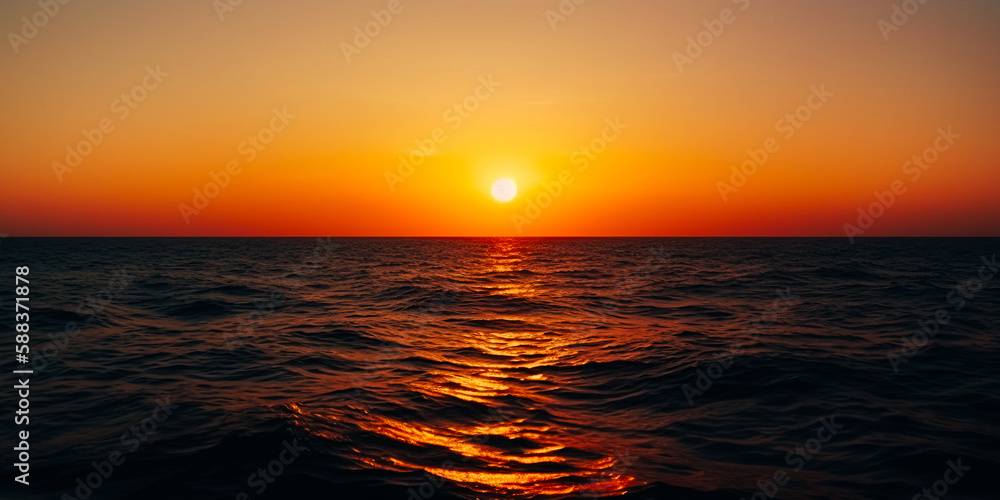 The sun on the horizon during a sunset at sea