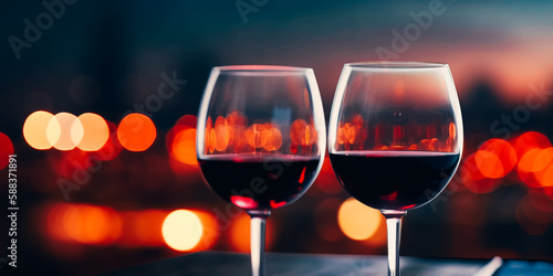 Special dinner with premium wine against a backdrop of bokeh