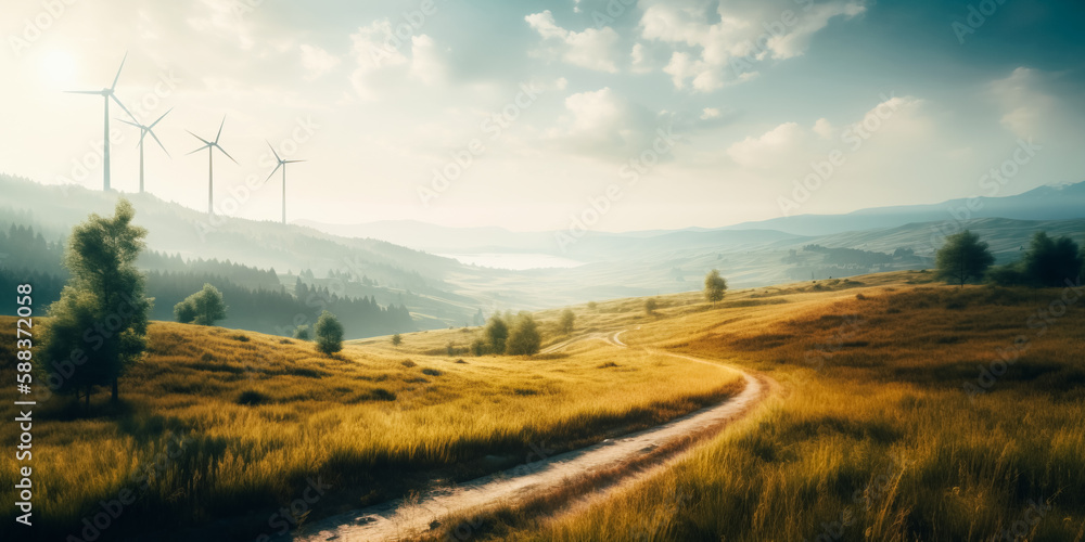 Wind turbine in landscape