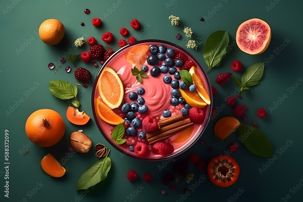 A healthy smoothie with many ingredients. Generative AI