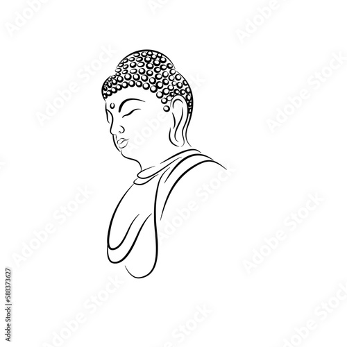 Freehand Drawn Buddha in Various Serene Poses, Rendered in Doodle-Style Drawing with Outlines and Fine Lines to Convey Spiritual and Meditative Qualities.