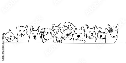 vector illustration pattern set of pretty dogs. graphic design for decorated. linear sketches of animals for design and decoration of gifts and printing on T-shirts vector