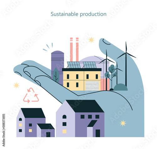 Sustainability concept. Sustainable production, industry development with global