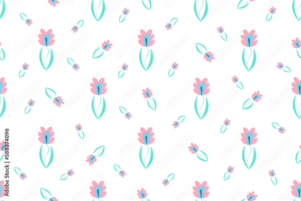 Seamless pattern with colorful Watercolor flowers. Ethnic Endless Summer ornament with simple flower. Orchid backdrop. Floral wallpaper and bed linen print.
