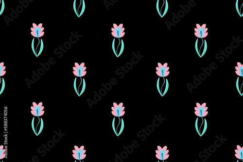 Seamless pattern with colorful watercolor flowers. Endless summer background with simple flower. Orchid backdrop. Floral wallpaper and bed linen print.