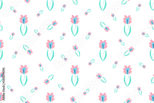 Seamless pattern with colorful Watercolor flowers. Ethnic Endless Summer ornament with simple flower. Orchid backdrop. Floral wallpaper and bed linen print.