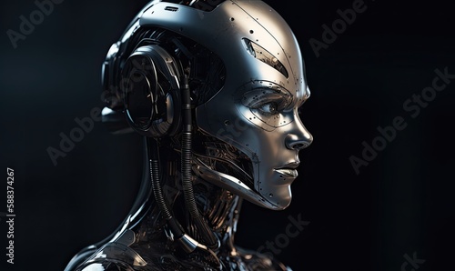 Android robot robot head close-up  generative AI