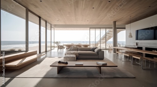 Luxury Beach House Living Room Interior with Stunning Views of the Ocean © Dan Wroblewski