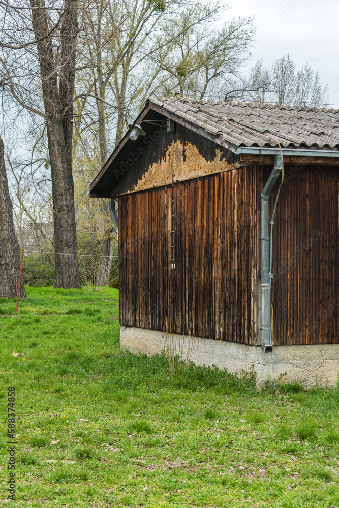 Old worn ruined wooden prefabricated house Old worn ruined wooden prefabricated house