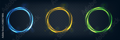 Abstract vector glow background. Halo light circle in blue, yellow and green color.