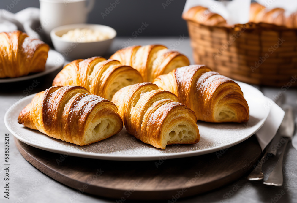 A sweet awakening: delicious freshly baked croissants with fresh coffee A sweet awakening: delicious freshly baked croissants with fresh coffee