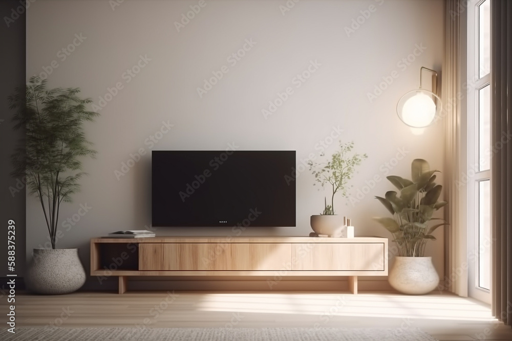 Modern living room. Clean high key interior design concept. Illustration. Generative AI Modern living room. Clean high key interior design concept. Illustration. Generative AI