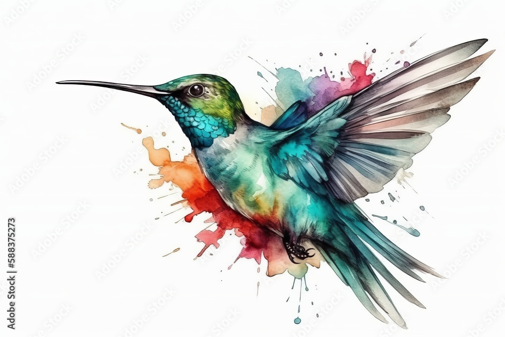 Fototapeta premium Cute Hummingbird Watercolor. Generative AI