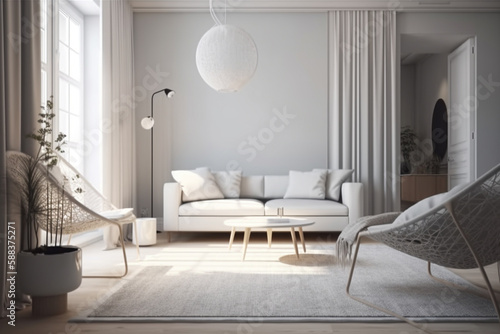 Modern living room. Clean high key interior design concept. Illustration. Generative AI © Mihai Zaharia