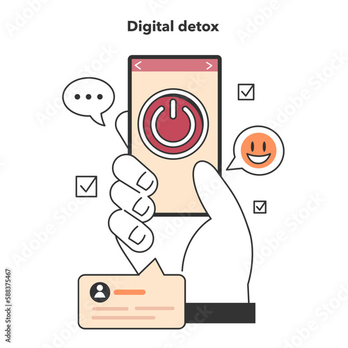 Digital detox. Character taking a break from digital device. Disconnected