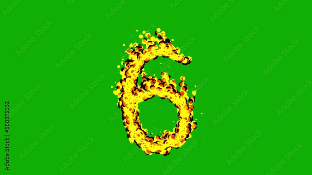 Number 6 with fire effect on green screen background Number 6 with fire effect on green screen background