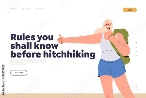 Landing page design website template for online service offering safety rules for hitchhiking