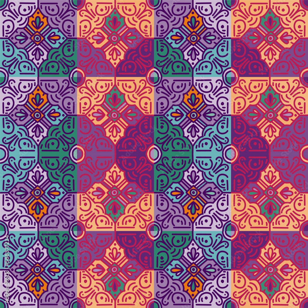 Ethnic floral mosaic seamless pattern. Abstract geometric ornamental wallpaper. Ethnic floral mosaic seamless pattern. Abstract geometric ornamental wallpaper.