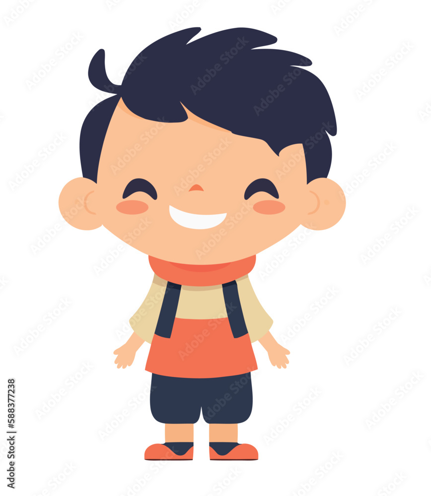 Cute cartoon boy smiling with a backpack Cute cartoon boy smiling with a backpack