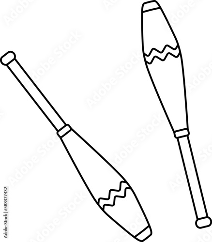 bright vector illustration of juggling clubs, circus accessories, circus equipment, doodle and sketch