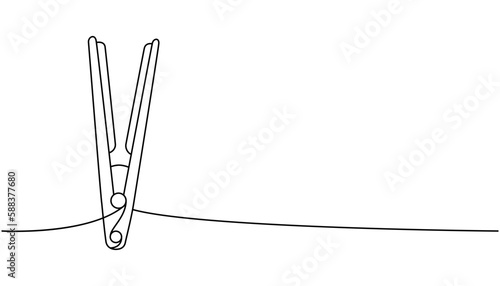 Hair straightener one line continuous drawing. Barber shop and hairdresser tools continuous one line illustration. Vector linear illustration.