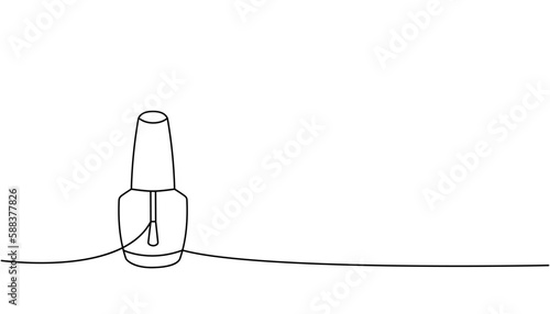 Nail polish, nail lacquer one line continuous drawing. Manicure and pedicure tools continuous one line illustration. Vector linear illustration