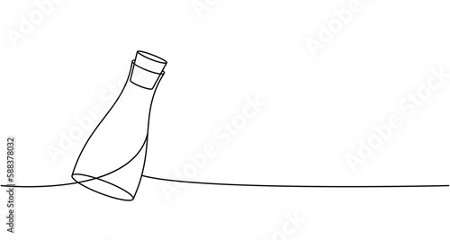 Glass bottle one line continuous drawing. Empty glass or plastic bottle continuous one line illustration. Vector linear illustration.