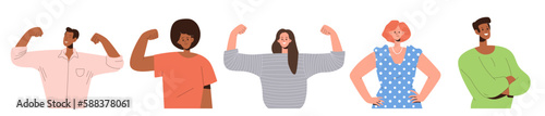 Set of diverse young business people showing power strength, success and positive emotions