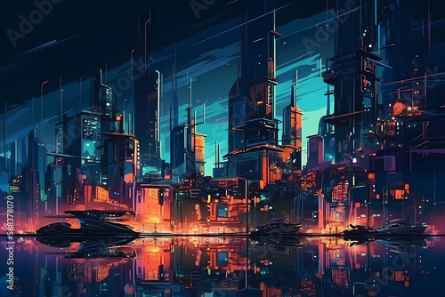 Night City of the future. Generative AI