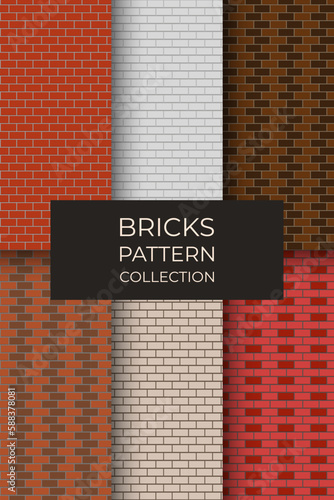 Collection Of Bricks Pattern For Design, Package, Background. Vector Illustration