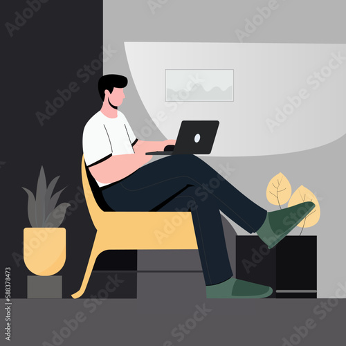 Businessman sitting working on laptop photo