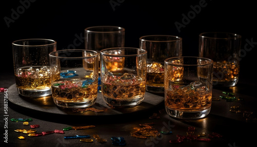 Whiskey glass reflecting luxury celebration of life generated by AI