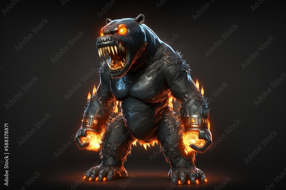 Scary black bear fantasy character created with Generative AI 
