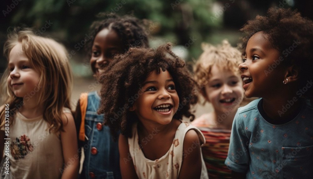 Joyful children of different ethnicities playing together happily generated by AI Joyful children of different ethnicities playing together happily generated by AI