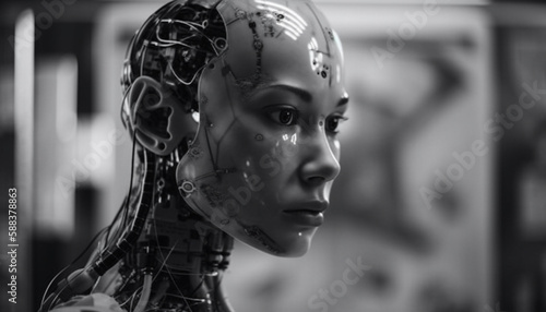 Robotic cyborg woman torso, artistic futuristic masterpiece generated by AI