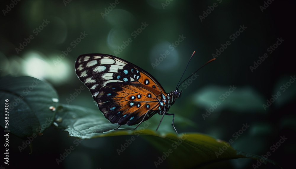 Fototapeta premium Spotted butterfly on yellow flower in autumn generated by AI