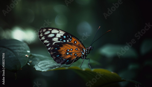 Spotted butterfly on yellow flower in autumn generated by AI