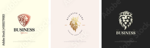Luxury premium logo lion head with shiny gold color. Design with luxury and elegant concepts.